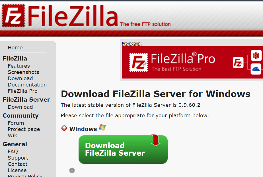 Pagina descarga Filezilla