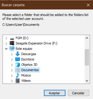 seleccionar una carpeta en mis documentos