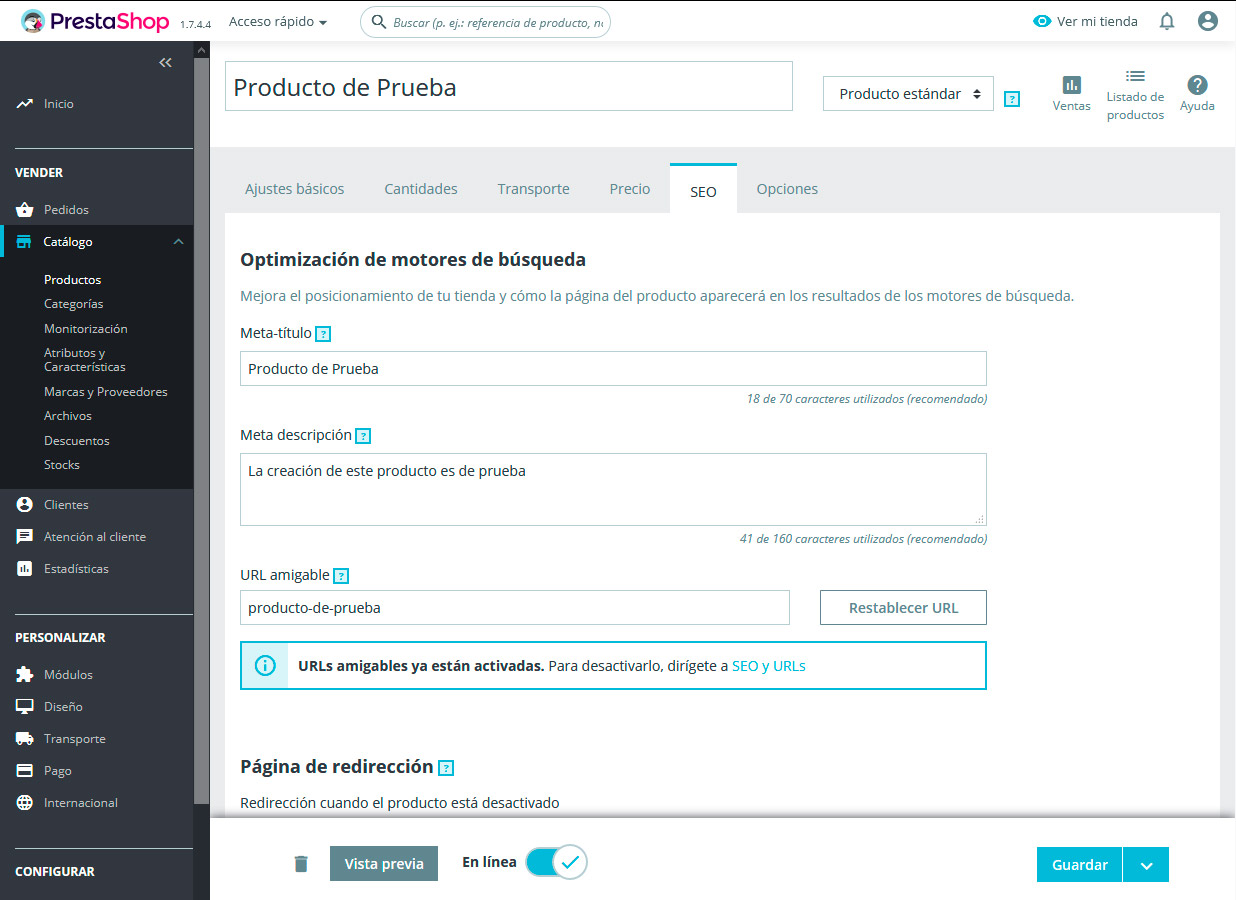 prestashop producto seo